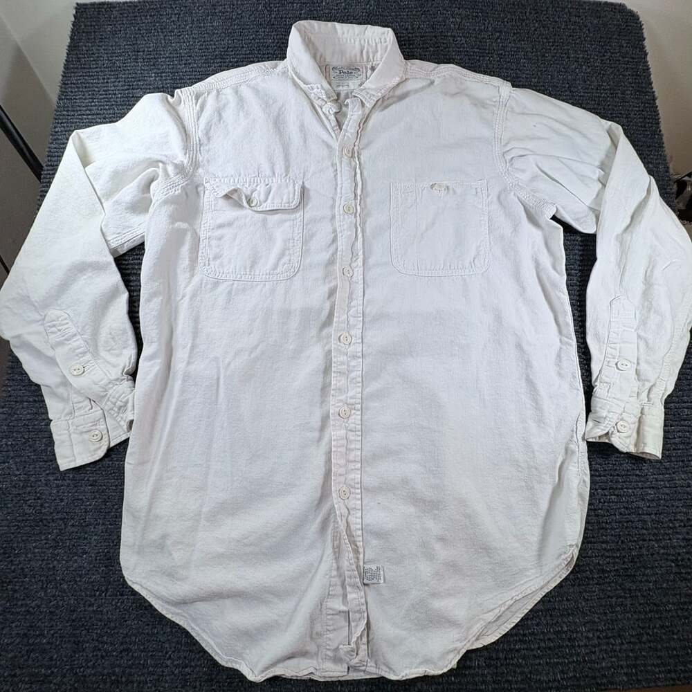 Polo Ralph Lauren Long Sleeve Button Down Shirt Size M Off White Cotton